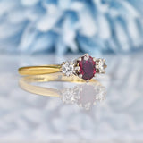 Ellibelle Jewellery Vintage 1960s Ruby & Diamond 18ct Gold Three Stone Ring