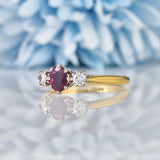 Ellibelle Jewellery Vintage 1960s Ruby & Diamond 18ct Gold Three Stone Ring