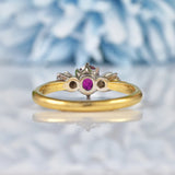 Ellibelle Jewellery Vintage 1960s Ruby & Diamond 18ct Gold Three Stone Ring