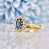 Ellibelle Jewellery Vintage 1960s Sapphire & Diamond 18ct Gold Cluster Ring