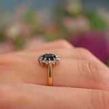 Ellibelle Jewellery Vintage 1960s Sapphire & Diamond 18ct Gold Cluster Ring