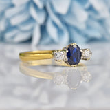 Ellibelle Jewellery Vintage 1963 Blue Sapphire Diamond Three Stone Ring by Cropp & Farr