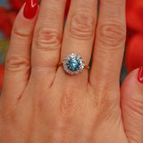 Ellibelle Jewellery Vintage 1964 Blue Zircon & Diamond 18ct Gold Cluster Ring