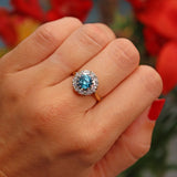 Ellibelle Jewellery Vintage 1964 Blue Zircon & Diamond 18ct Gold Cluster Ring
