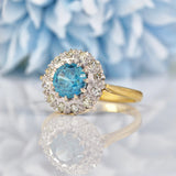 Ellibelle Jewellery Vintage 1964 Blue Zircon & Diamond 18ct Gold Cluster Ring