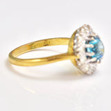 Ellibelle Jewellery Vintage 1964 Blue Zircon & Diamond 18ct Gold Cluster Ring