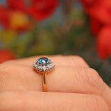 Ellibelle Jewellery Vintage 1964 Blue Zircon & Diamond 18ct Gold Cluster Ring