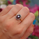 Ellibelle Jewellery Vintage 1968 Garnet & Diamond Gold Cluster Ring