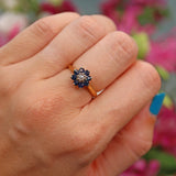 Ellibelle Jewellery Vintage 1969 Sapphire & Diamond 18ct Gold Daisy Cluster Ring