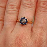 Ellibelle Jewellery Vintage 1969 Sapphire & Diamond 18ct Gold Daisy Cluster Ring