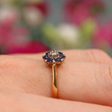 Ellibelle Jewellery Vintage 1969 Sapphire & Diamond 18ct Gold Daisy Cluster Ring