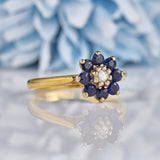 Ellibelle Jewellery Vintage 1969 Sapphire & Diamond 18ct Gold Daisy Cluster Ring