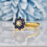 Ellibelle Jewellery Vintage 1969 Sapphire & Diamond 18ct Gold Daisy Cluster Ring
