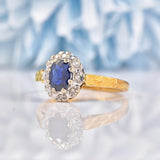Ellibelle Jewellery Vintage 1970 Blue Sapphire & Diamond Cluster Ring