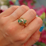 Ellibelle Jewellery Vintage 1970 Emerald & Diamond 18ct Gold Knot Ring