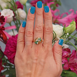Ellibelle Jewellery Vintage 1970 Emerald & Diamond 18ct Gold Knot Ring