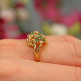 Ellibelle Jewellery Vintage 1970 Emerald & Diamond 18ct Gold Knot Ring