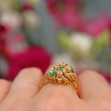 Ellibelle Jewellery Vintage 1970 Emerald & Diamond 18ct Gold Knot Ring