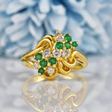 Ellibelle Jewellery Vintage 1970 Emerald & Diamond 18ct Gold Knot Ring