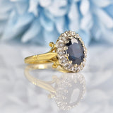 Ellibelle Jewellery Vintage 1970 Sapphire & Diamond 18ct Gold Cluster Ring