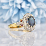 Ellibelle Jewellery Vintage 1970s Blue Sapphire & Diamond 18ct Gold Cluster Ring