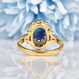 Ellibelle Jewellery Vintage 1970s Blue Sapphire & Diamond 18ct Gold Cluster Ring