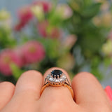 Ellibelle Jewellery Vintage 1970s Blue Sapphire & Diamond 18ct Gold Cluster Ring