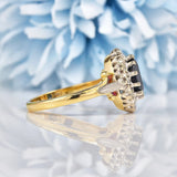 Ellibelle Jewellery Vintage 1970s Blue Sapphire & Diamond 18ct Gold Cluster Ring