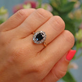 Ellibelle Jewellery Vintage 1970s Blue Sapphire & Diamond 18ct Gold Cluster Ring