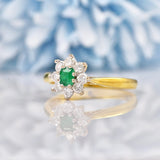 Ellibelle Jewellery Vintage 1970s Emerald & Diamond 18ct Gold Cluster Ring