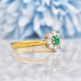 Ellibelle Jewellery Vintage 1970s Emerald & Diamond 18ct Gold Cluster Ring