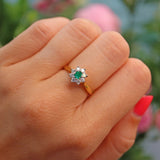 Ellibelle Jewellery Vintage 1970s Emerald & Diamond 18ct Gold Cluster Ring