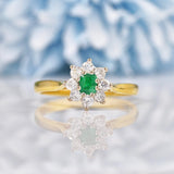 Ellibelle Jewellery Vintage 1970s Emerald & Diamond 18ct Gold Cluster Ring