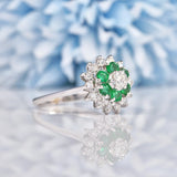 Ellibelle Jewellery Vintage 1970s Emerald & Diamond White Gold Cocktail Ring