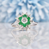 Ellibelle Jewellery Vintage 1970s Emerald & Diamond White Gold Cocktail Ring