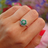 Ellibelle Jewellery Vintage 1970s Emerald & Diamond White Gold Cocktail Ring