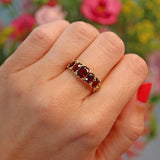 Ellibelle Jewellery Vintage 1970s Garnet 9ct Gold Five Stone Ring