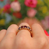 Ellibelle Jewellery Vintage 1970s Garnet 9ct Gold Five Stone Ring