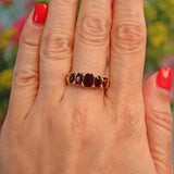 Ellibelle Jewellery Vintage 1970s Garnet 9ct Gold Five Stone Ring