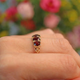 Ellibelle Jewellery Vintage 1970s Garnet 9ct Gold Five Stone Ring