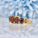 Ellibelle Jewellery Vintage 1970s Garnet 9ct Gold Five Stone Ring