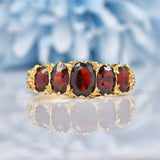 Ellibelle Jewellery Vintage 1970s Garnet 9ct Gold Five Stone Ring