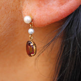 Ellibelle Jewellery Vintage 1970s Garnet & Pearl Gold Drop Earrings