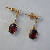 Ellibelle Jewellery Vintage 1970s Garnet & Pearl Gold Drop Earrings