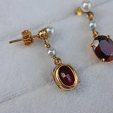 Ellibelle Jewellery Vintage 1970s Garnet & Pearl Gold Drop Earrings
