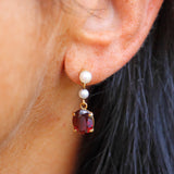 Ellibelle Jewellery Vintage 1970s Garnet & Pearl Gold Drop Earrings