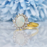 Ellibelle Jewellery Vintage 1970s Opal & Diamond 18ct Gold Cluster Ring
