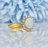 Ellibelle Jewellery Vintage 1970s Opal & Diamond 18ct Gold Cluster Ring