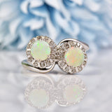 Ellibelle Jewellery Vintage 1970s Opal & Diamond 18ct White Gold Ring