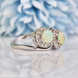 Ellibelle Jewellery Vintage 1970s Opal & Diamond 18ct White Gold Ring